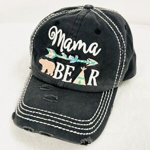 Mama Bear Outdoors Distressed Hat Cap Adjustable Strapback Gray Casual Camping